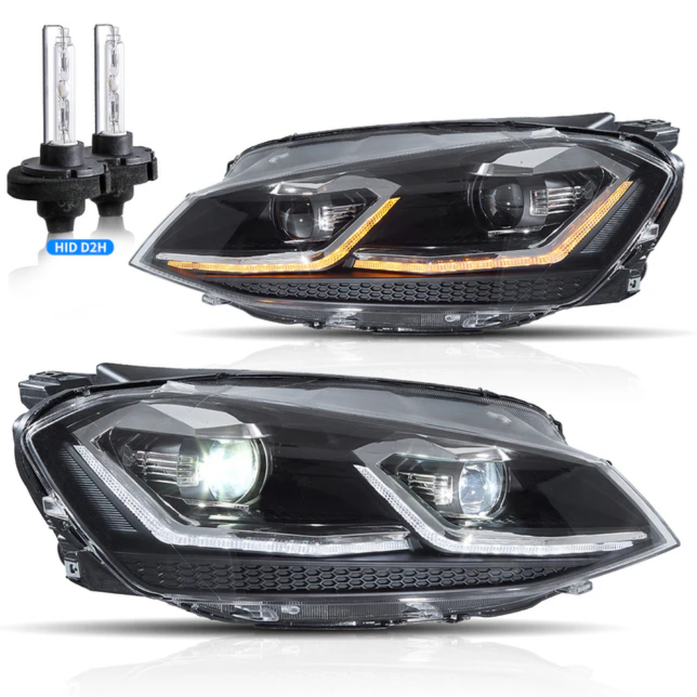 VLAND LED Projector Headlights for Volkswagen Golf Mk7 2013–2016 Silver & Red Stripe