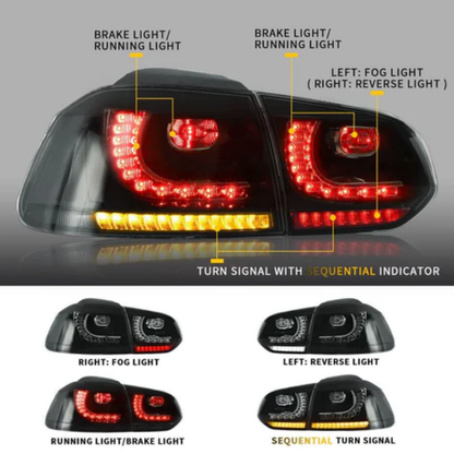 VLAND LED Tail Lights for Volkswagen Golf Mk6 2008–2012 with Sequential Indicators