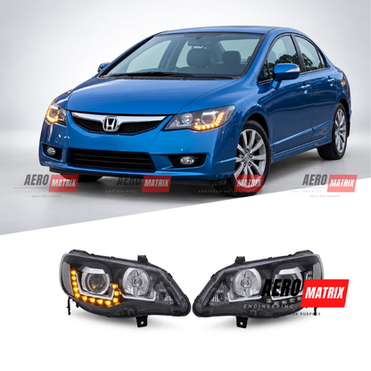 Honda Civic FD1 FD2 2006–2011 Black Projector Headlights with Sequential LED DRL