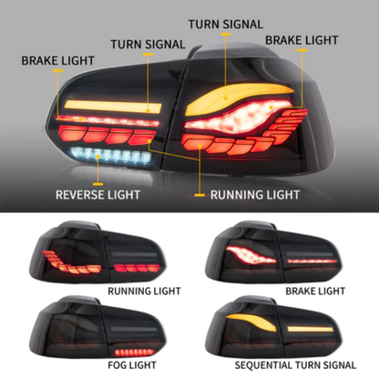 VLAND OLED Tail Lights for Volkswagen Golf Mk6 2008–2012 with Sequential Indicators