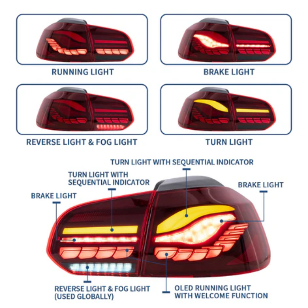 VLAND OLED Tail Lights for Volkswagen Golf Mk6 2008–2012 with Sequential Indicators