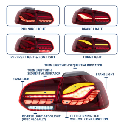 VLAND OLED Tail Lights for Volkswagen Golf Mk6 2008–2012 with Sequential Indicators