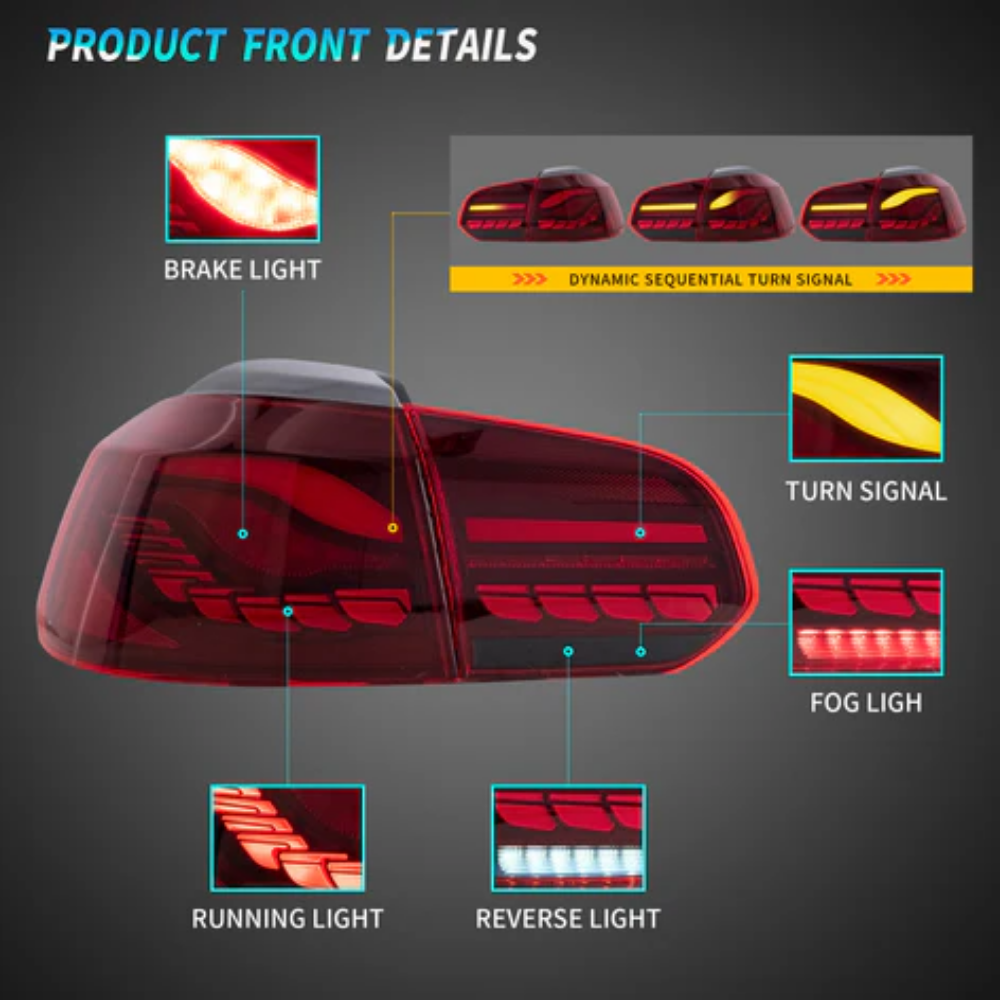 VLAND OLED Tail Lights for Volkswagen Golf Mk6 2008–2012 with Sequential Indicators