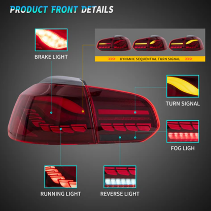 VLAND OLED Tail Lights for Volkswagen Golf Mk6 2008–2012 with Sequential Indicators