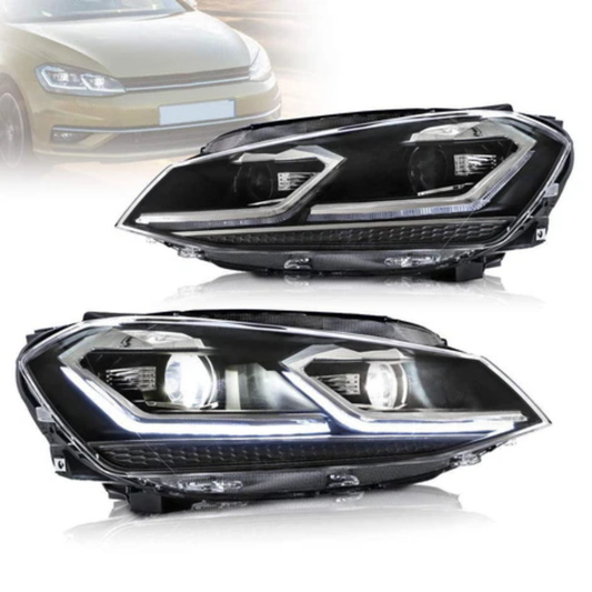 VLAND LED Projector Headlights for Volkswagen Golf Mk7 2013–2016 Silver & Red Stripe