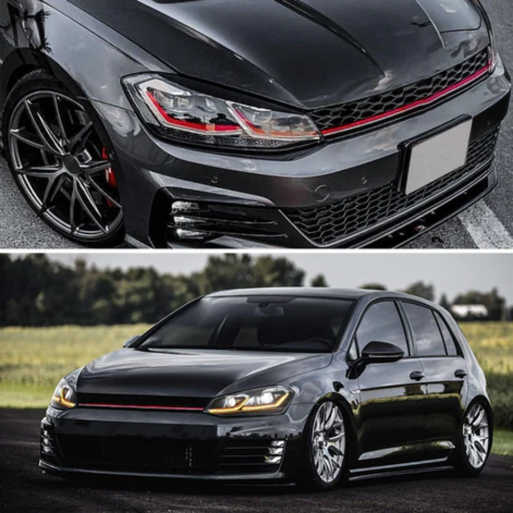 VLAND LED Projector Headlights for Volkswagen Golf Mk7 2013–2016 Silver & Red Stripe