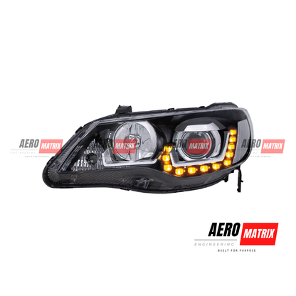 Honda Civic FD1 FD2 2006–2011 Black Projector Headlights with Sequential LED DRL