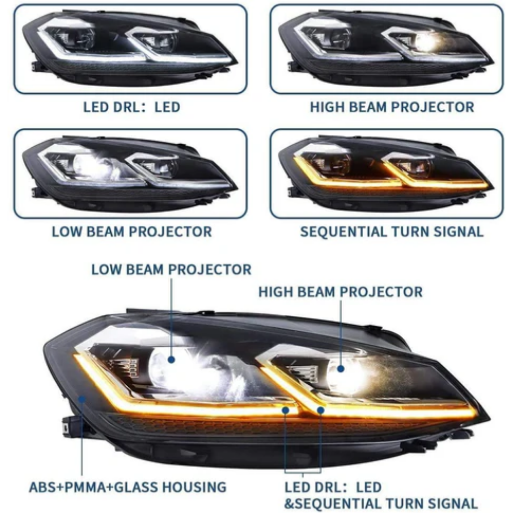 VLAND Full LED Headlights for Volkswagen Golf Mk7.5 2017–2020
