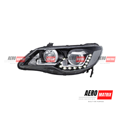 Honda Civic FD1 FD2 2006–2011 Black Projector Headlights with Sequential LED DRL