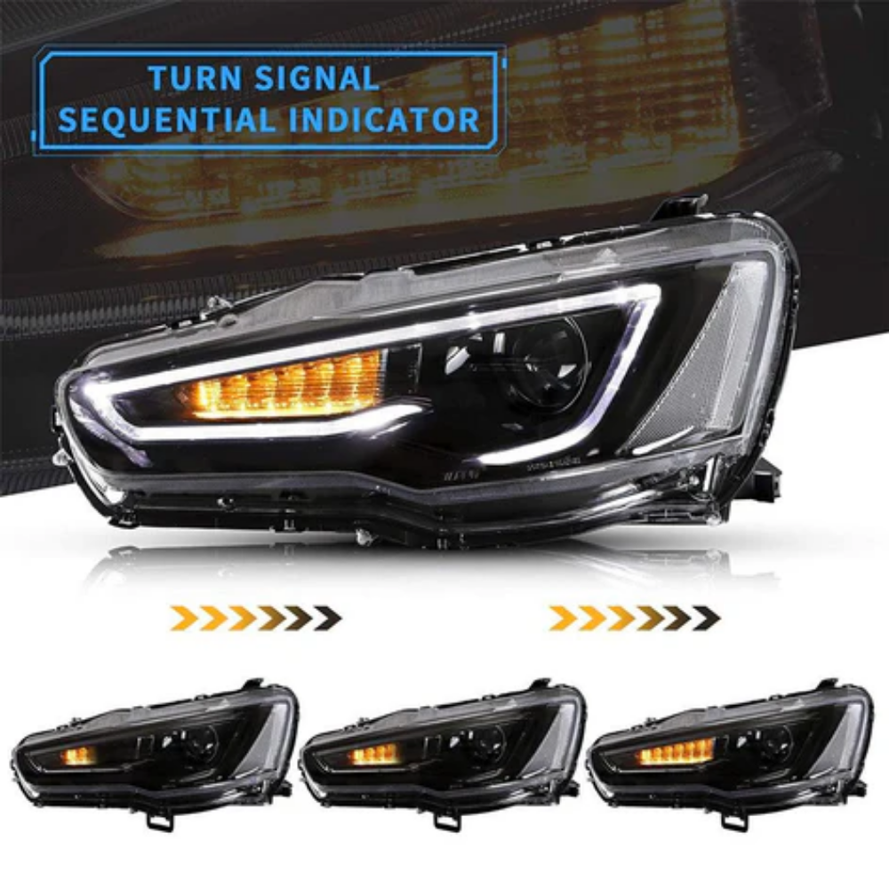 VLAND LED Projector Headlights for Mitsubishi Lancer / EVO X 2008–2017 with Sequential Indicators