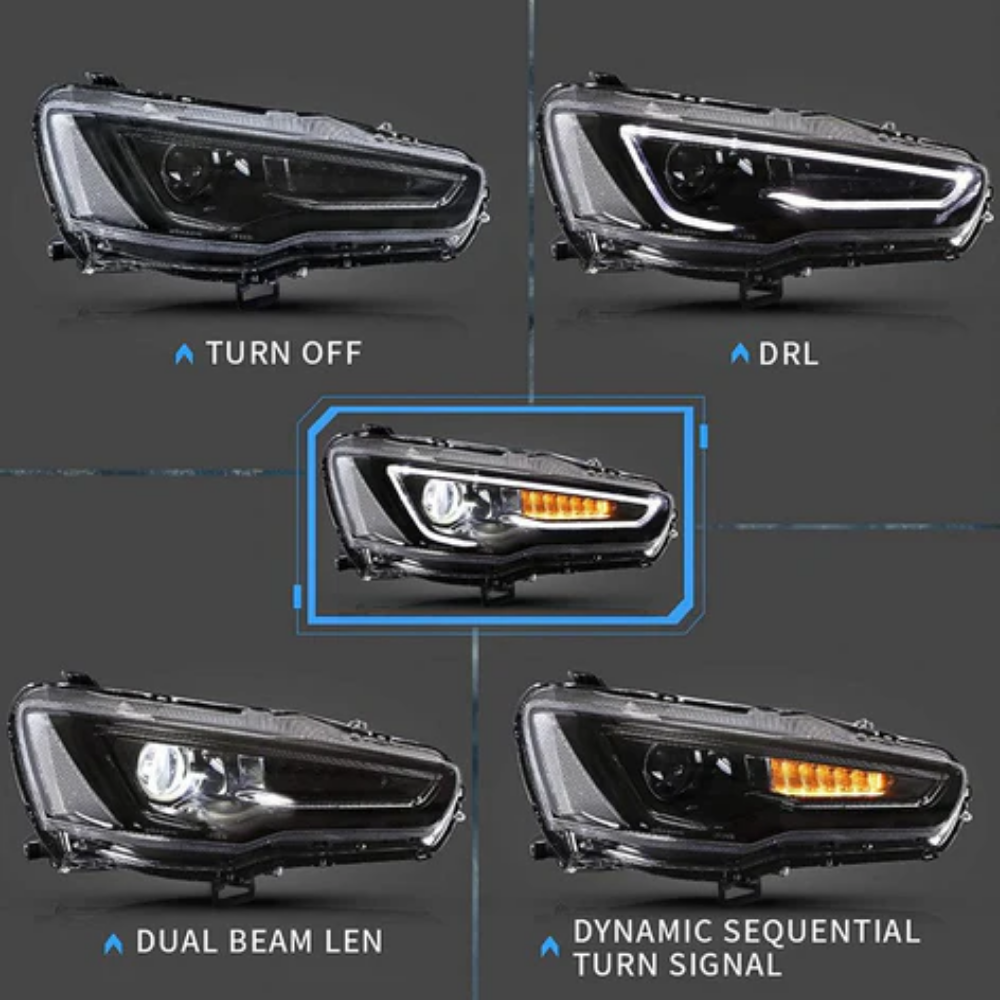 VLAND LED Projector Headlights for Mitsubishi Lancer / EVO X 2008–2017 with Sequential Indicators