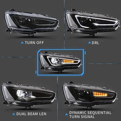VLAND LED Projector Headlights for Mitsubishi Lancer / EVO X 2008–2017 with Sequential Indicators