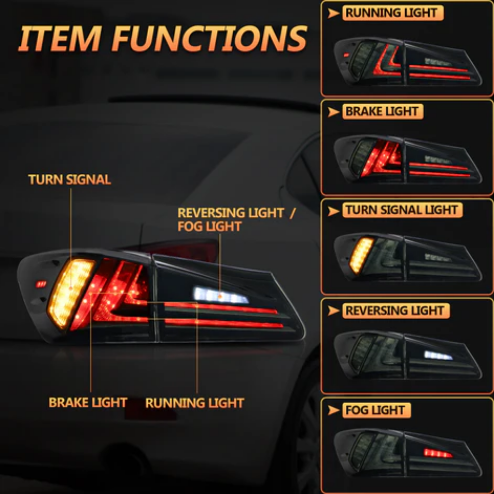 VLAND Full LED Tail Lights for Lexus IS250, IS350, IS F, IS300, IS220d & IS200d 2006–2013