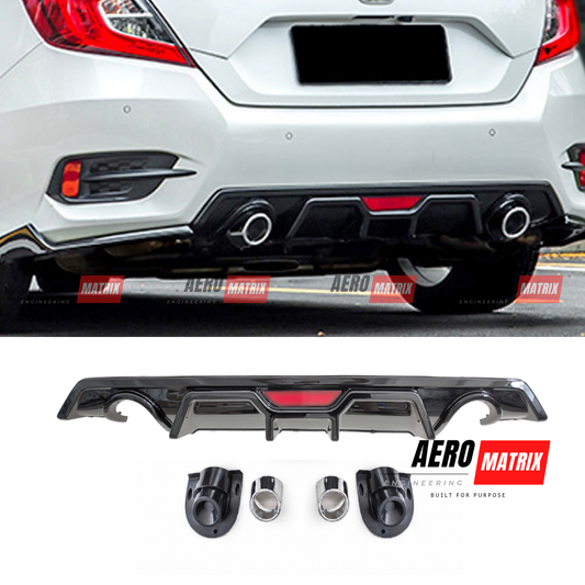 Honda Civic 10th Gen Sedan 2016–2020 AME Rear Diffuser Gloss Black