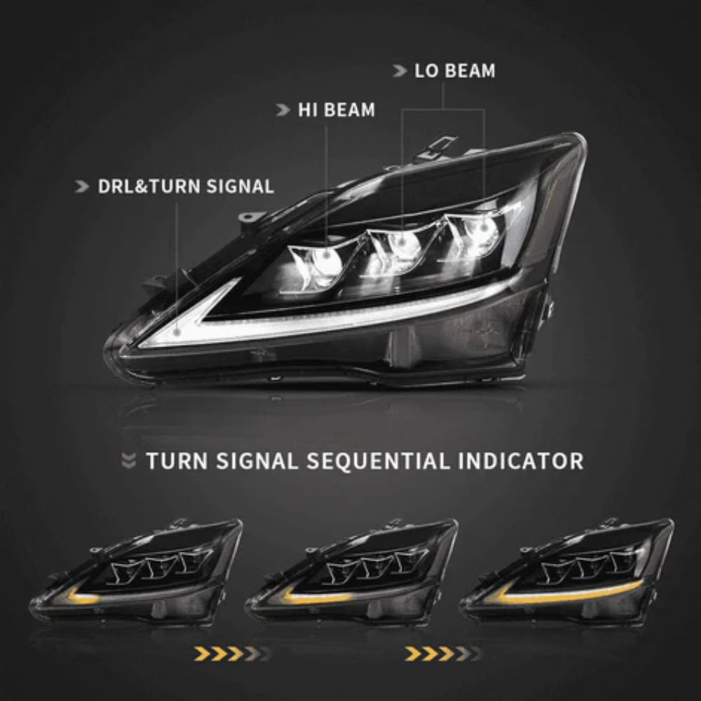 VLAND Full LED Headlights for Lexus IS250, IS350 & IS F (XE20) Sedan 2006–2013 with Sequential Turn Signals