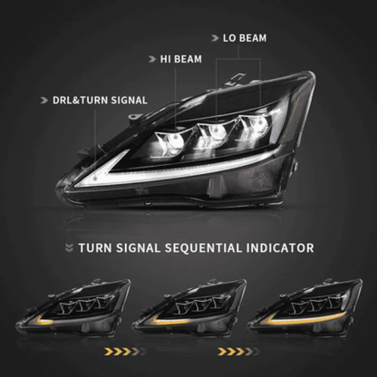 VLAND Full LED Headlights for Lexus IS250, IS350 & IS F (XE20) Sedan 2006–2013 with Sequential Turn Signals