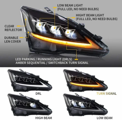 VLAND Full LED Headlights for Lexus IS250, IS350 & IS F (XE20) Sedan 2006–2013 with Sequential Turn Signals