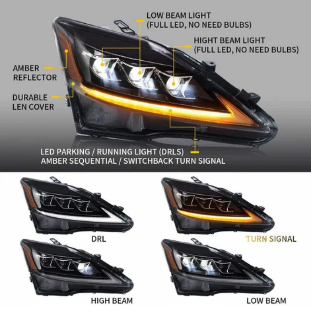 VLAND Full LED Headlights for Lexus IS250, IS350 & IS F (XE20) Sedan 2006–2013 with Sequential Turn Signals