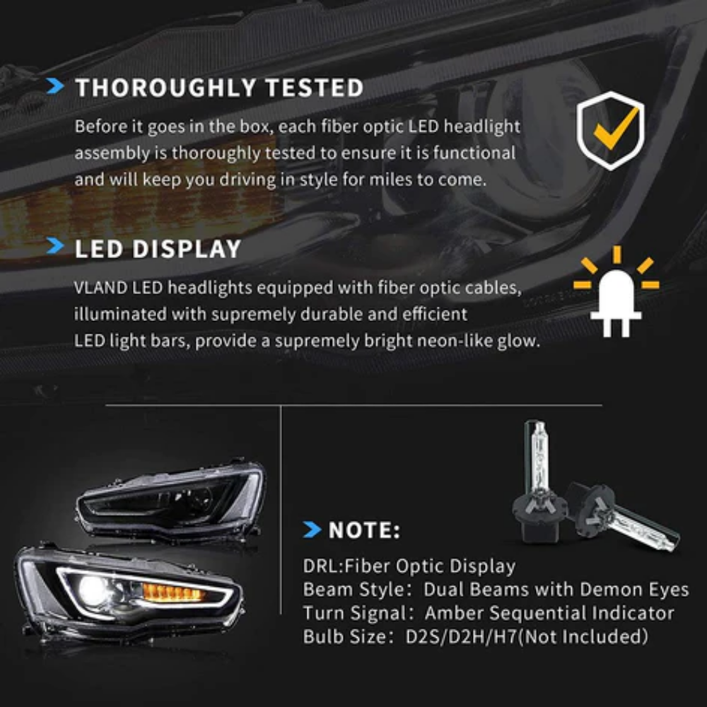 VLAND LED Projector Headlights for Mitsubishi Lancer / EVO X 2008–2017 with Sequential Indicators
