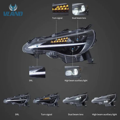 VLAND LED Projector Headlights for Toyota 86 / GT86 & Subaru BRZ (ZN6/ZC6) 2012–2020