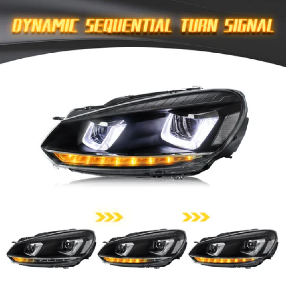 VLAND LED Headlights for Volkswagen Golf Mk6 2008–2012 with Sequential Indicators