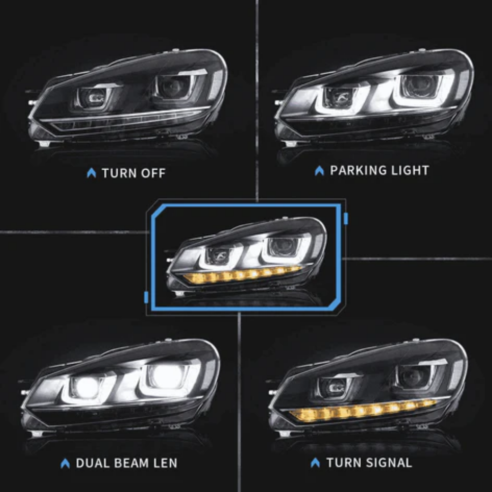 VLAND LED Headlights for Volkswagen Golf Mk6 2008–2012 with Sequential Indicators