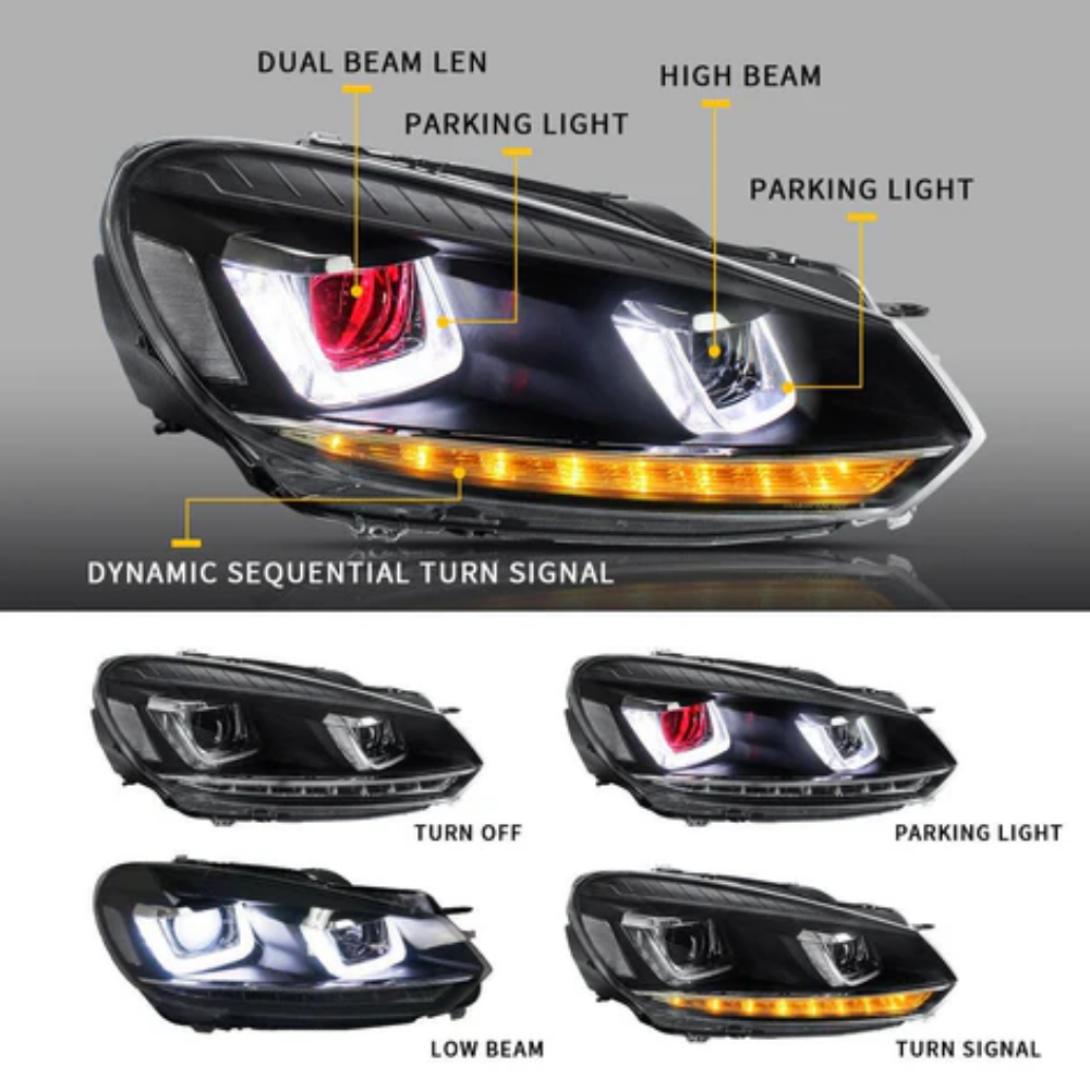 VLAND LED Projector Demon Eye Headlights for Volkswagen Golf Mk6 2008–2012