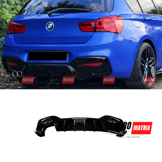 BMW 1 Series F20/F21 LCI M Sport V2 Rear Bumper Diffuser Gloss Black Twin Left Exhaust