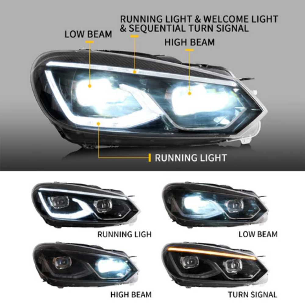 VLAND MK8 Style LED Projector Headlights for Volkswagen Golf Mk6 2008–2012