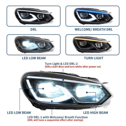 VLAND MK8 Style LED Projector Headlights for Volkswagen Golf Mk6 2008–2012