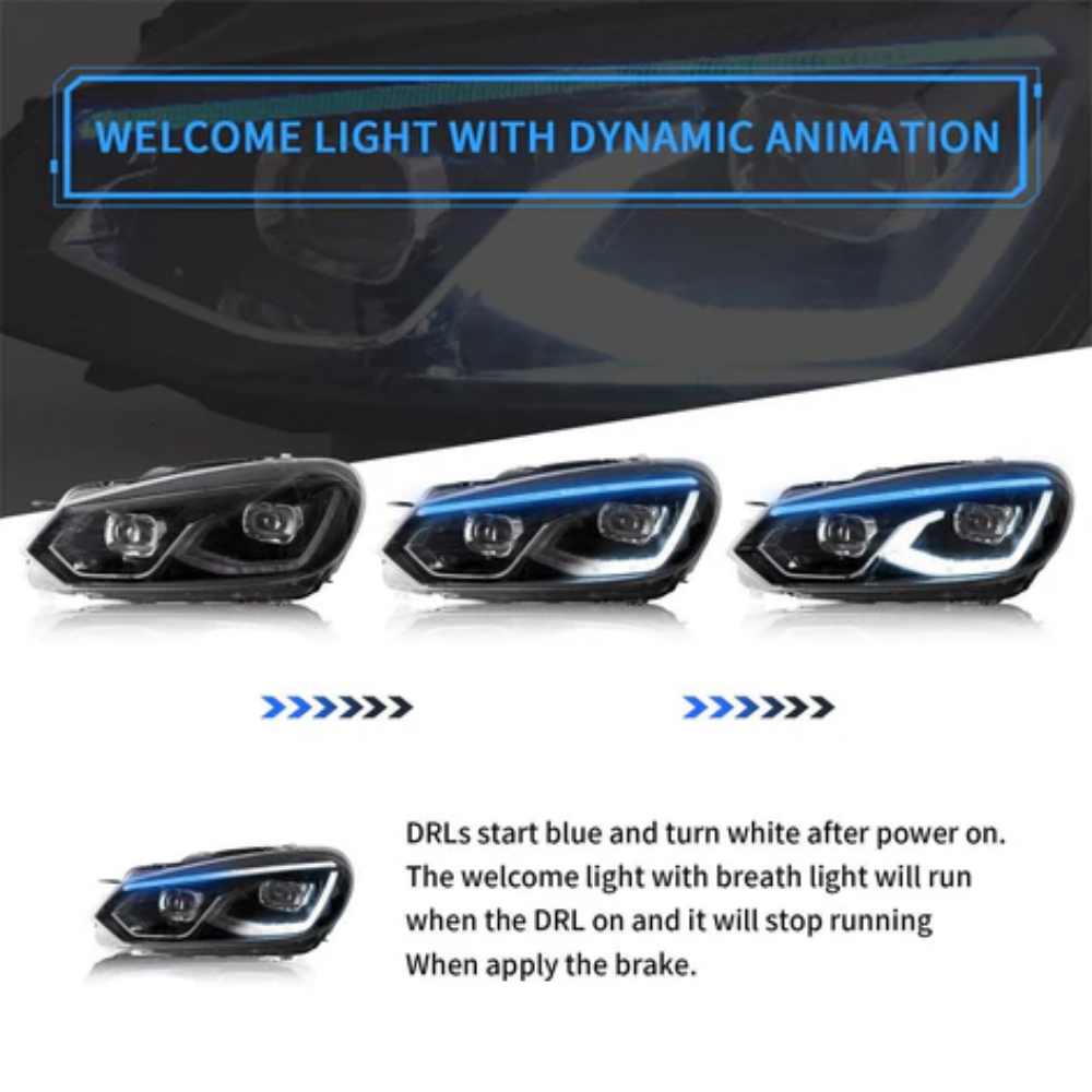 VLAND MK8 Style LED Projector Headlights for Volkswagen Golf Mk6 2008–2012