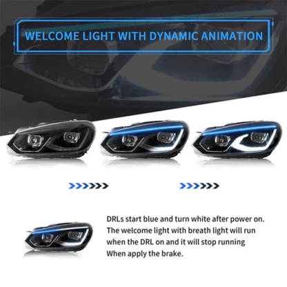 VLAND MK8 Style LED Projector Headlights for Volkswagen Golf Mk6 2008–2012