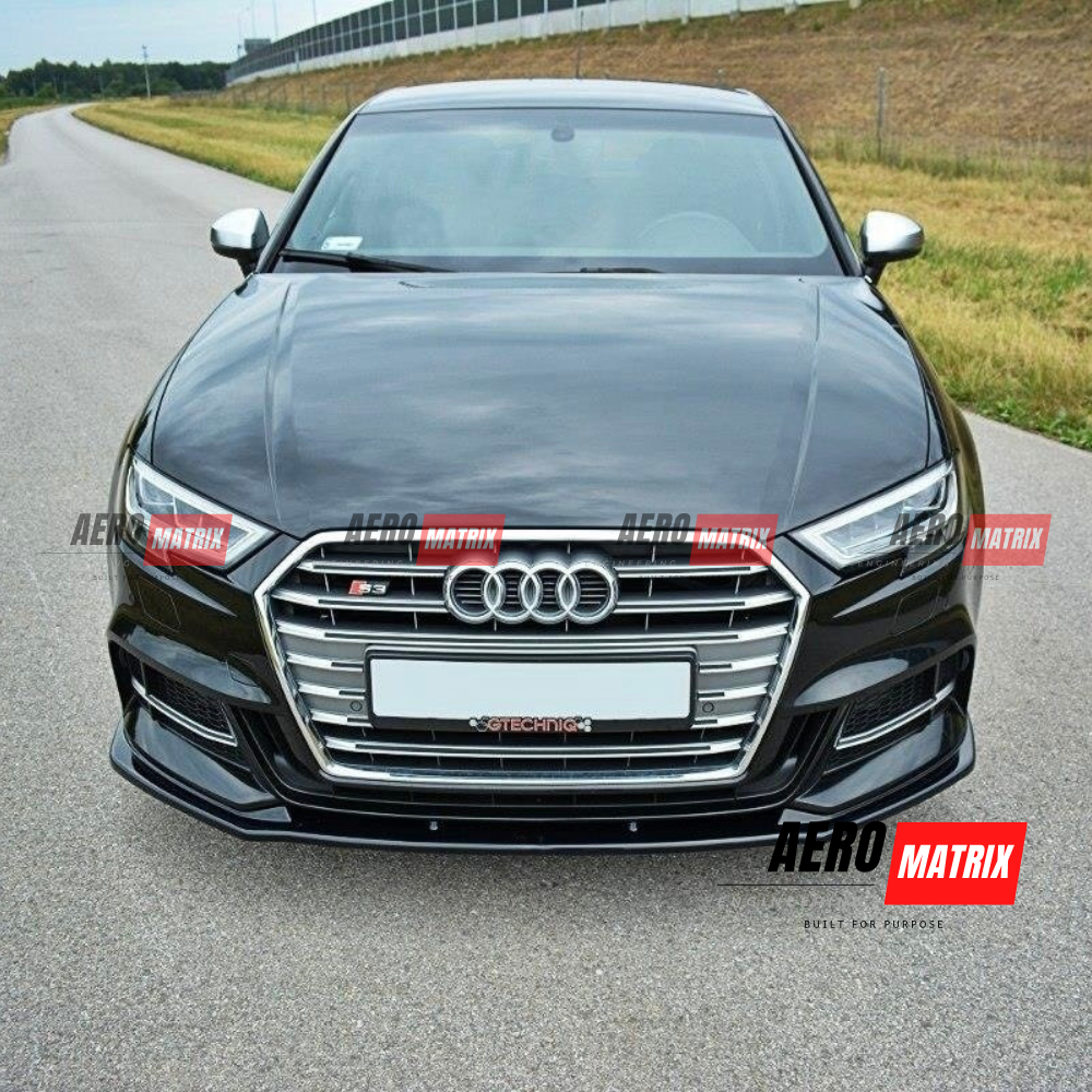 Audi A3 S-Line S3 8V 2017–2020 Facelift Sedan Front Lip (Gloss Black)