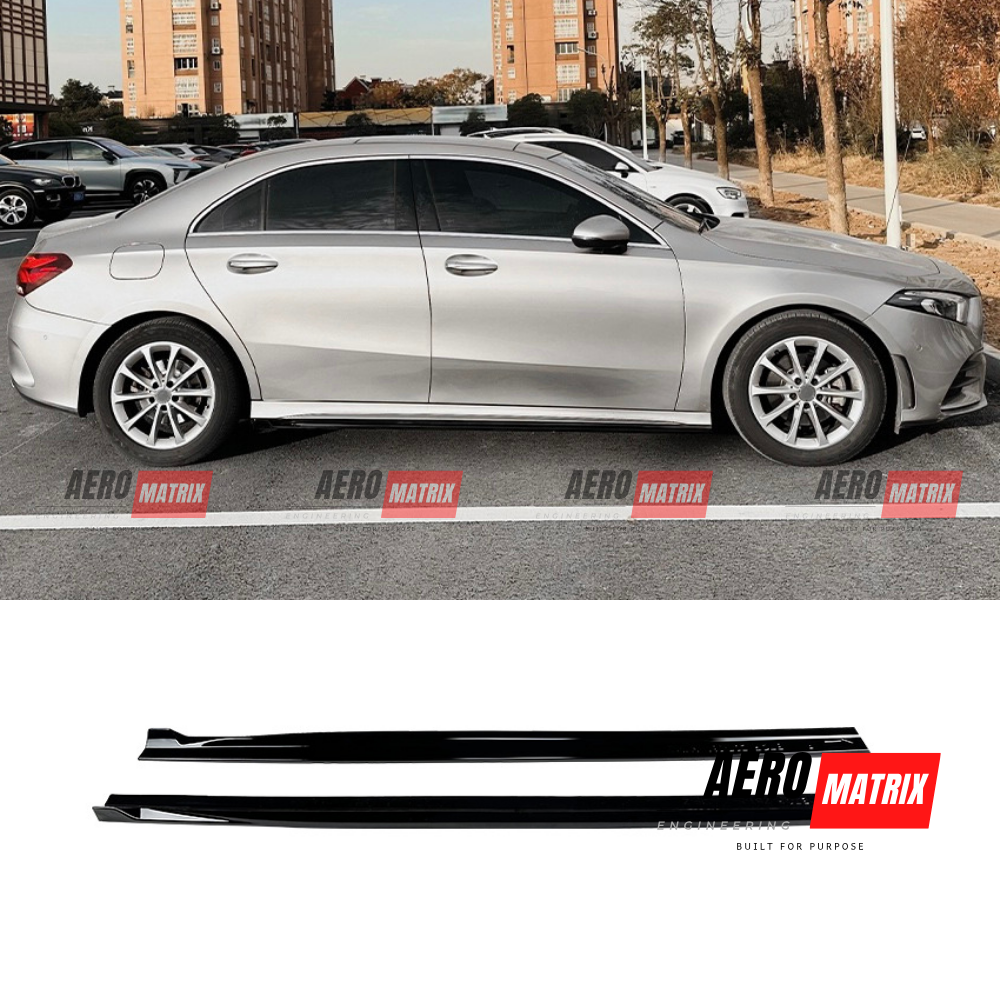 Mercedes A Class V177 Sedan Side Skirting (Gloss Black)