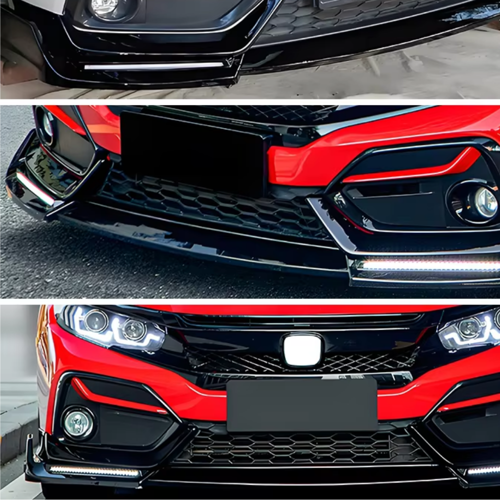 Honda Civic FK7 2017–2021 PFA LED Lights Front Lip (Gloss Black)